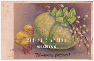 VELIKONOČNÍ pohlednice s vajíčkem a kuřátkem