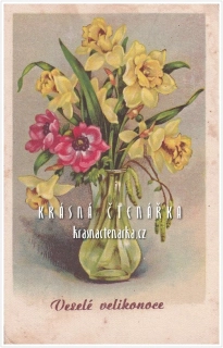 VELIKONOČNÍ pohlednice s kyticí narcisů