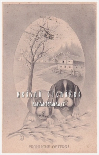 VELIKONOČNÍ pohlednice s pejsky