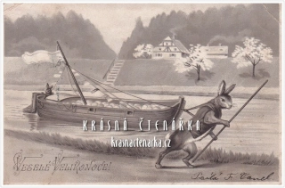 VELIKONOČNÍ pohlednice a zajíček převozník