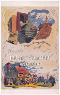 VELIKONOČNÍ pohlednice, Charitativní pohlednice "2 haléře Českému srdci" (il. Kašpar Adolf)