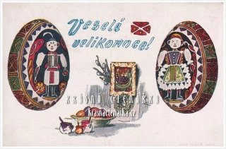 VELIKONOČNÍ pohlednice, Charitativní pohlednice "2 haléře Českému srdci" (il. Kašpar Adolf)