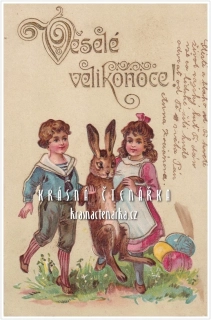 VELIKONOČNÍ pohlednice a děti se zajíčkem