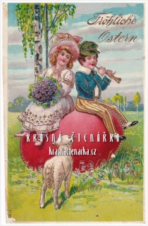 VELIKONOČNÍ pohlednice a děti na vejci