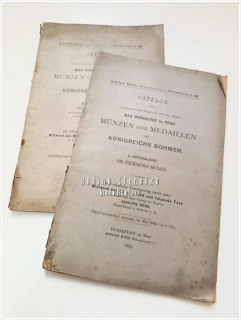 CATALOG DER NACHGELASSENEN SAMMLUNG DES SEL. HERRN MAX DONEBAUER ZU PRAG – MÜNZEN UND MEDAILLEN DES KÖNIGREICHS BÖHMEN I. + II. (aukční dům Adolph Hess)| Aukční katalog mincí a medailí Českého království z pozůstalosti pražského sběratele Maxe Donebauera